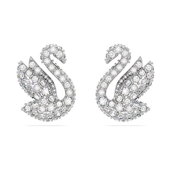 Swarovski øredobber Iconic Swan stud earrings, White, Rhodium plated - 5647873